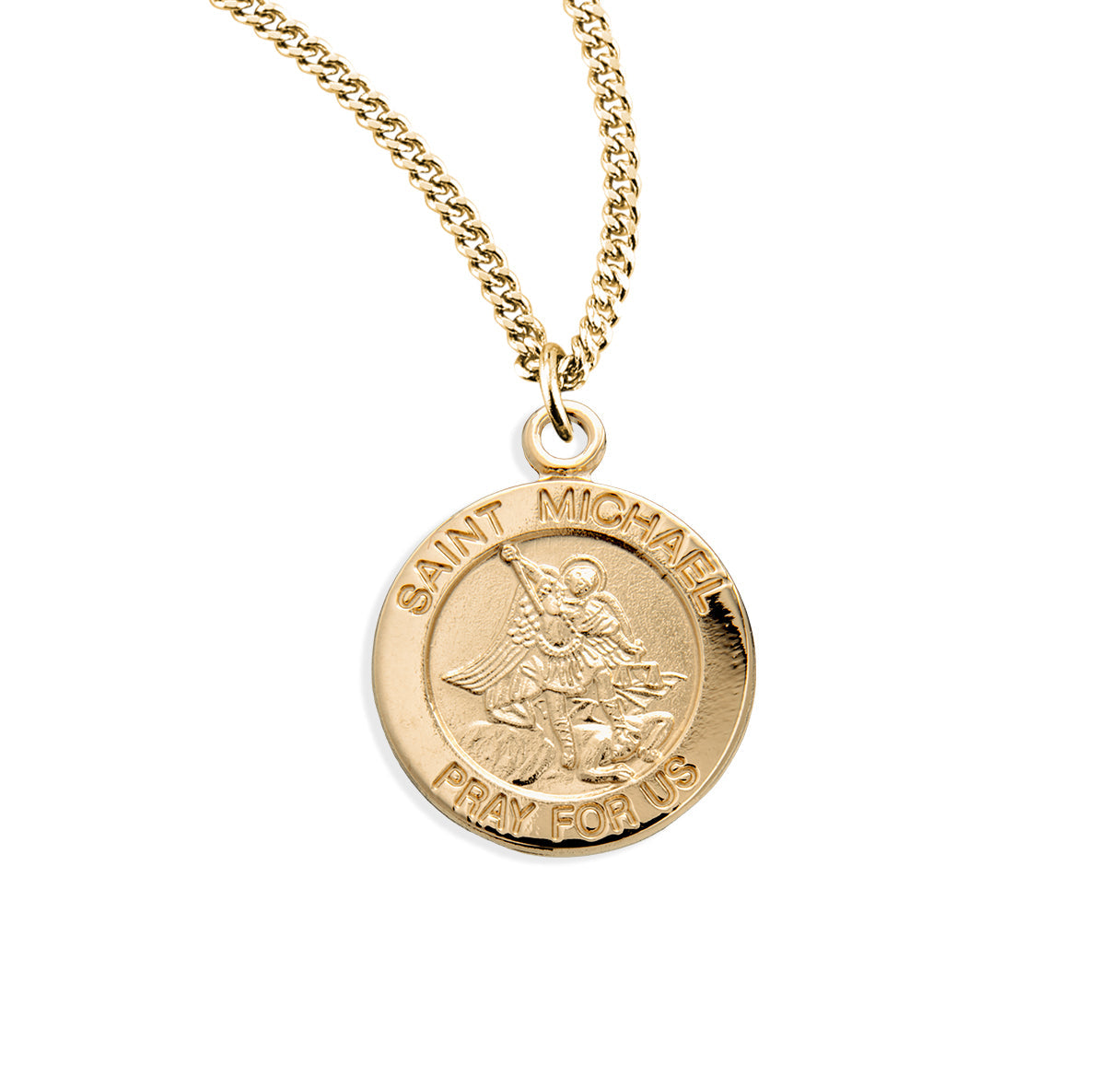 Patron Saint Michael Round Gold Over Sterling Silver Medal Necklace | 16kt Gold Plated .925 Silver