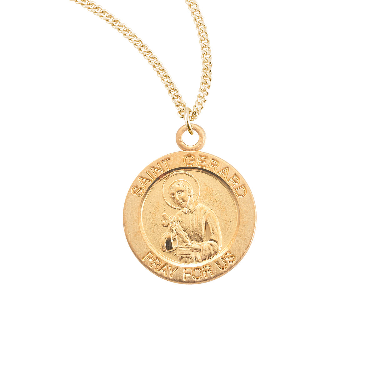 Patron Saint Gerard Round Gold Over Sterling Silver Medal Necklace | 16kt Gold Plated .925 Silver