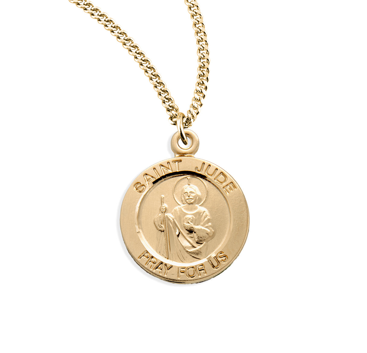 Patron Saint Jude Round Gold Over Sterling Silver Medal Necklace | 16kt Gold Plated .925 Silver