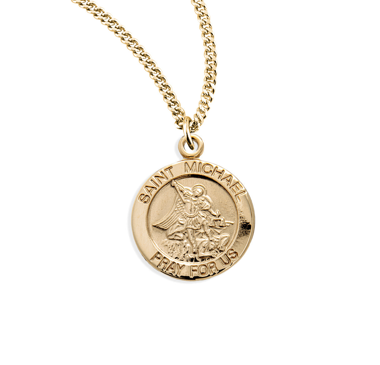 Patron Saint Michael Round Gold Over Sterling Silver Medal Necklace | 16kt Gold Plated .925 Silver