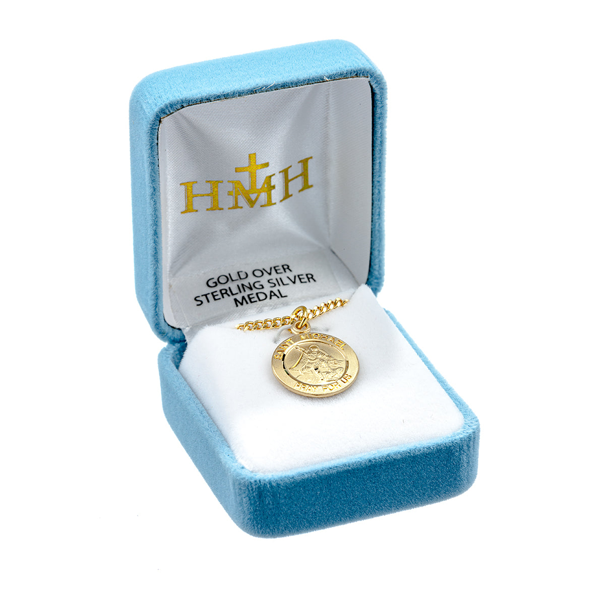 Patron Saint Michael Round Gold Over Sterling Silver Medal Necklace | 16kt Gold Plated .925 Silver