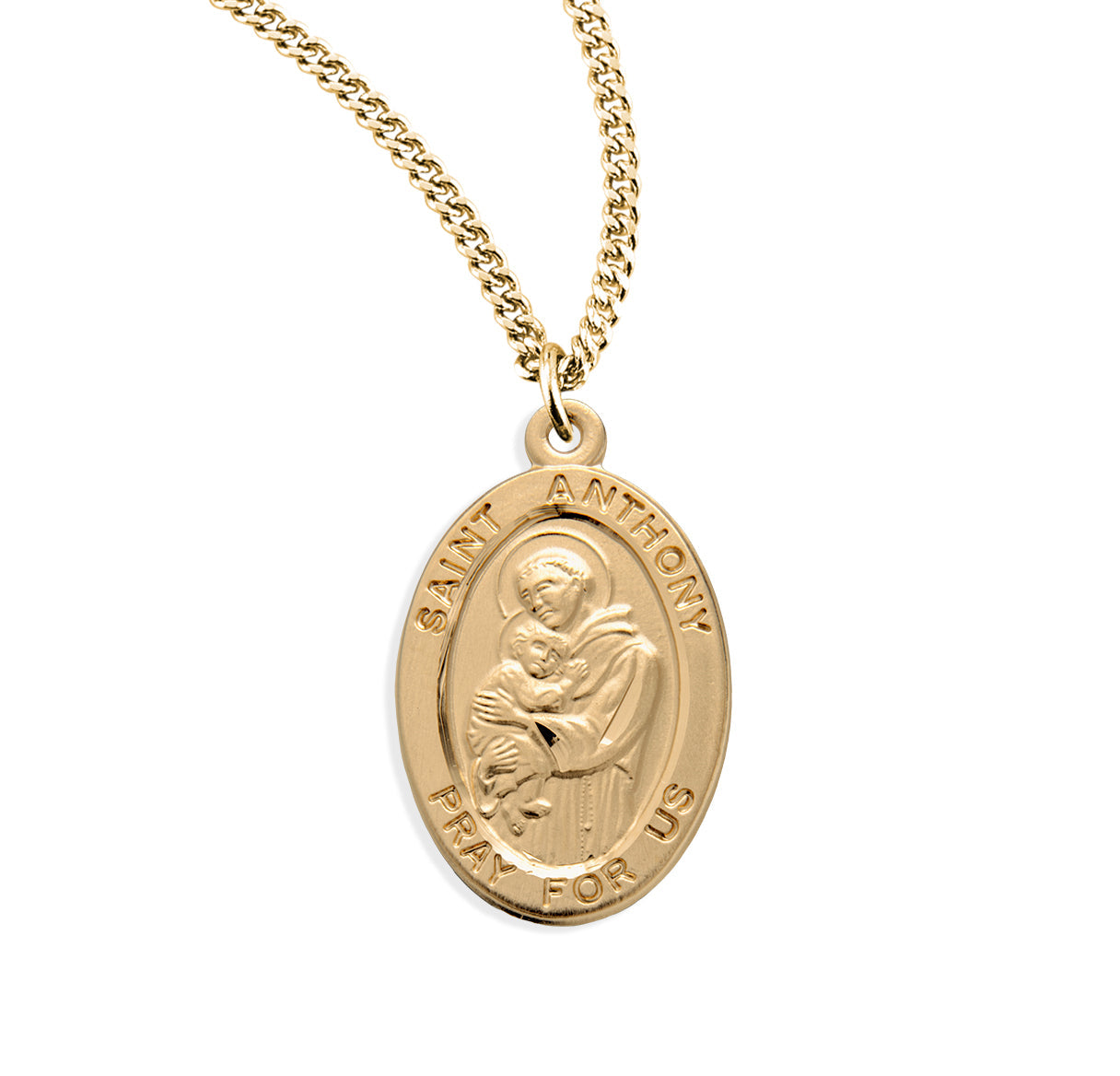 Patron Saint Anthony Oval Gold Over Sterling Silver Medal Necklace | 16kt Gold Plated .925 Silver
