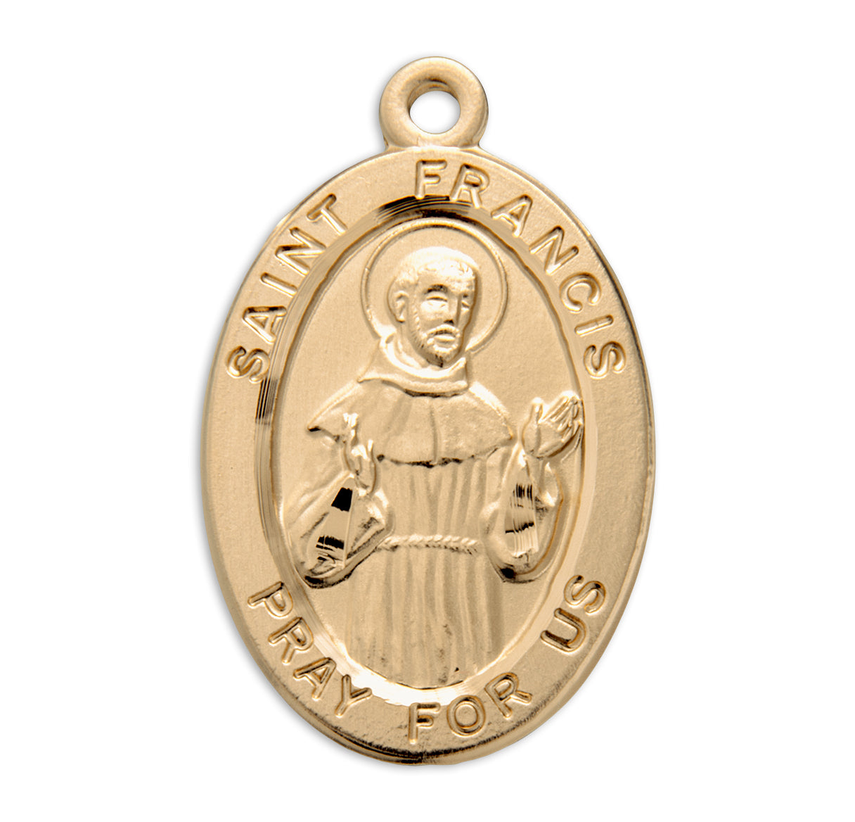 Patron Saint Francis of Assisi Oval Gold Over Sterling Silver Medal Necklace | 16kt Gold Plated .925 Silver