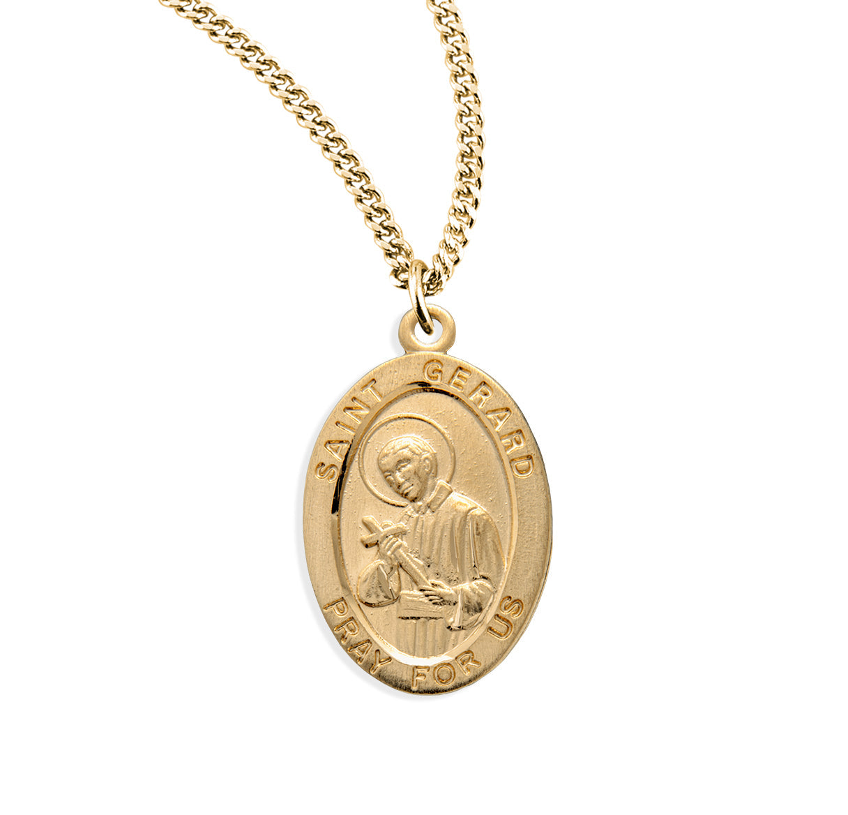 Patron Saint Gerard Oval Gold Over Sterling Silver Medal Necklace | 16kt Gold Plated .925 Silver