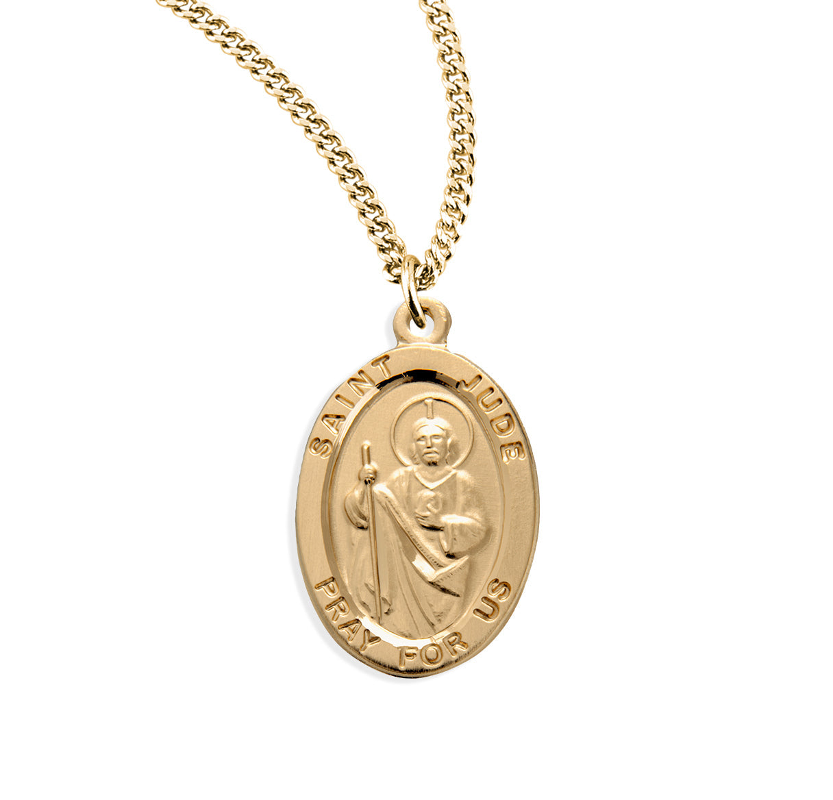 Patron Saint Jude Gold Over Sterling Silver Oval Medal Necklace | 16kt Gold Plated .925 Silver