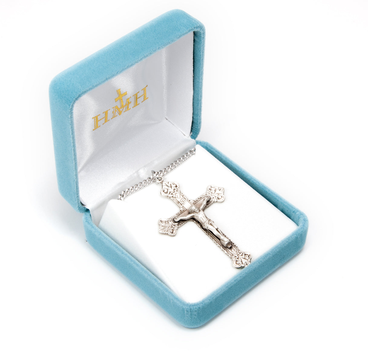 Scroll Design Sterling Silver Crucifix Necklace | .925 Silver