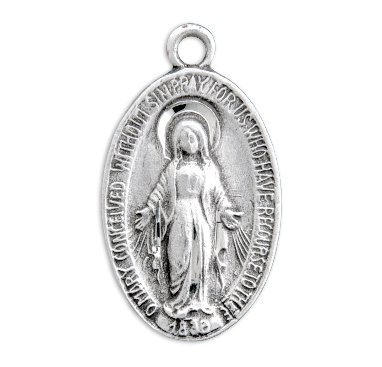 Sterling Silver Oval Miraculous Medal Pendant with Chain | .925 Silver