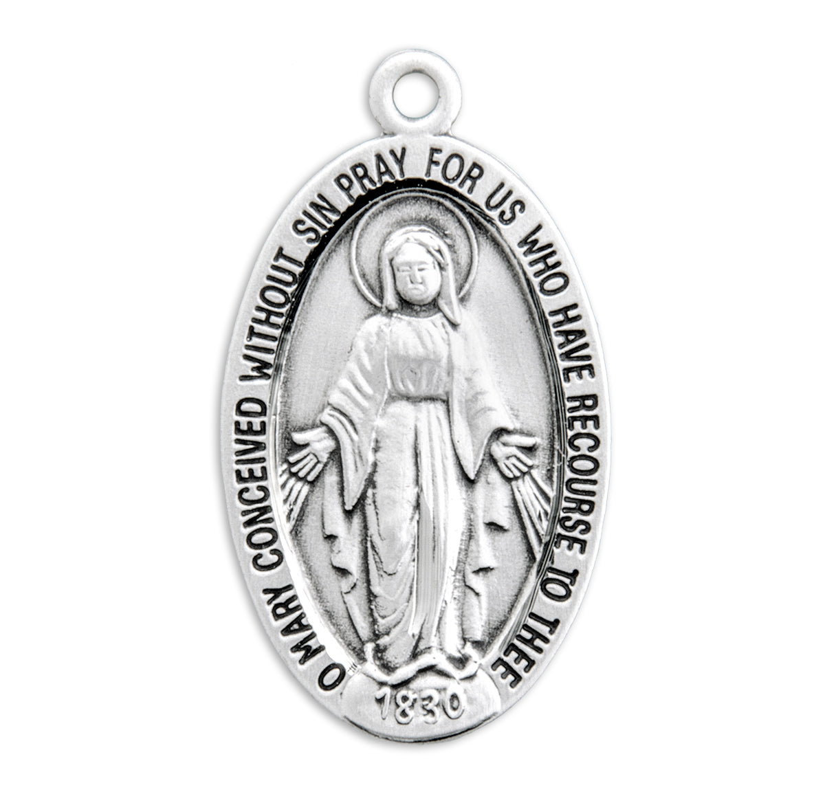 Sterling Silver Oval Miraculous Medal Pendant with Chain | .925 Silver
