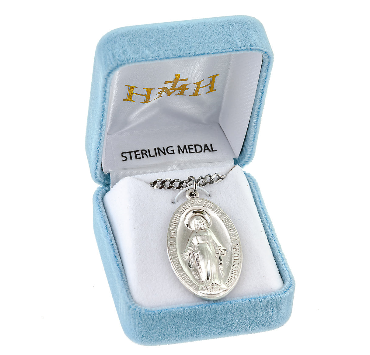Sterling Silver Oval Sterling Silver Miraculous Medal Pendant with Chain | .925 Silver