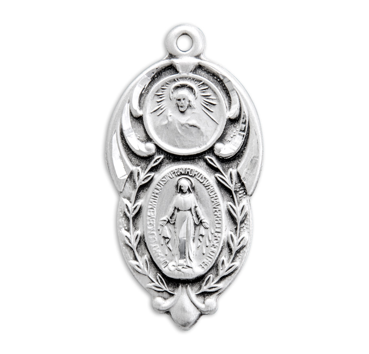 Sterling Silver Miraculous Medal Pendant Scapular Combination with Chain | .925 Silver