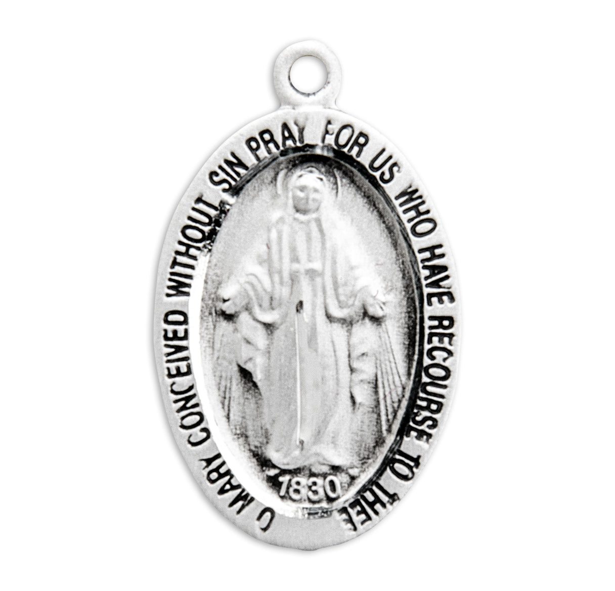 Sterling Silver Oval Miraculous Medal Pendant with Chain | .925 Silver