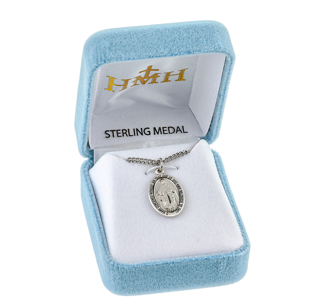 Sterling Silver Oval Miraculous Medal Pendant with Chain | .925 Silver