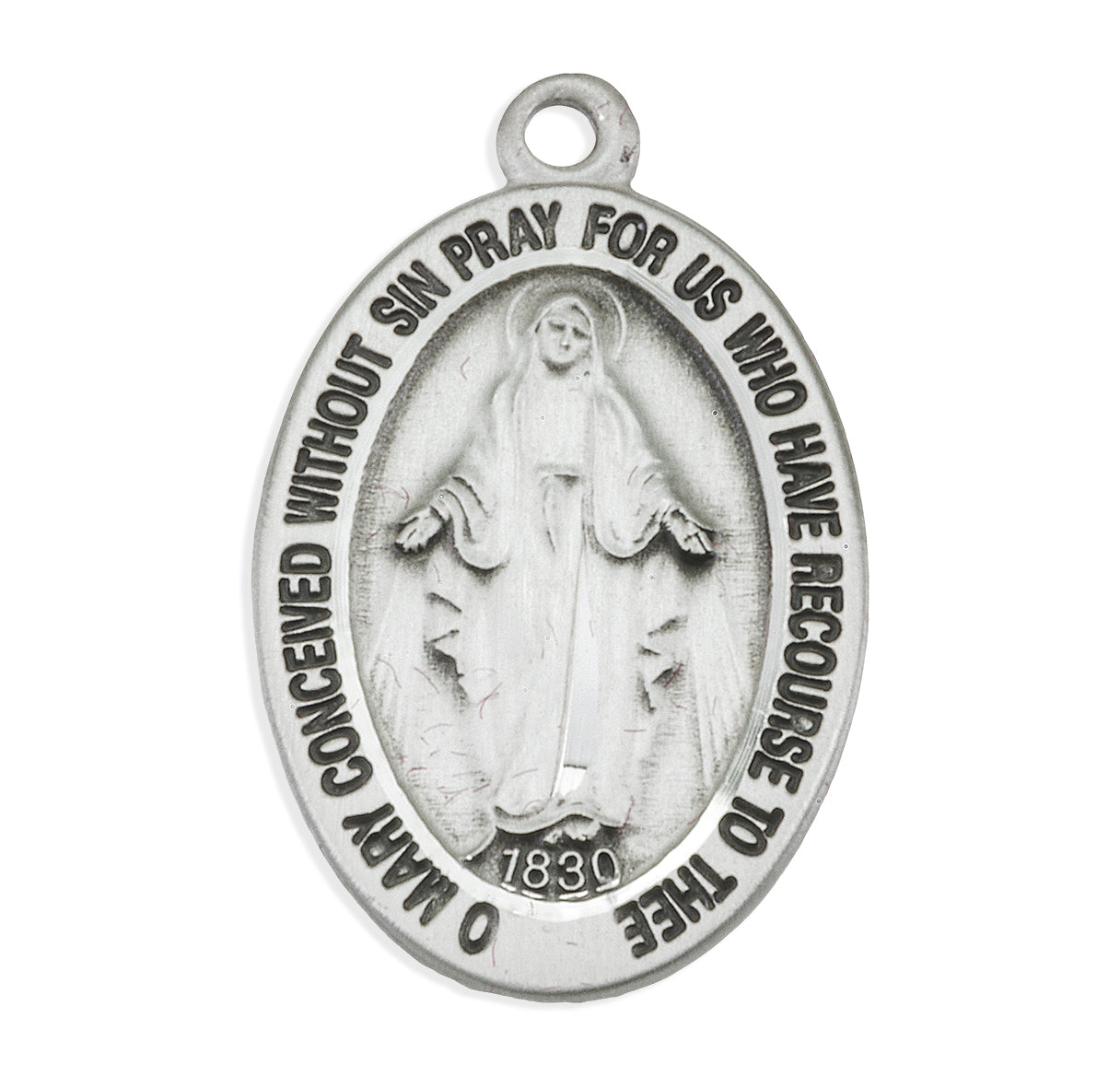 Sterling Silver Oval Miraculous Medal Pendant with Chain | .925 Silver