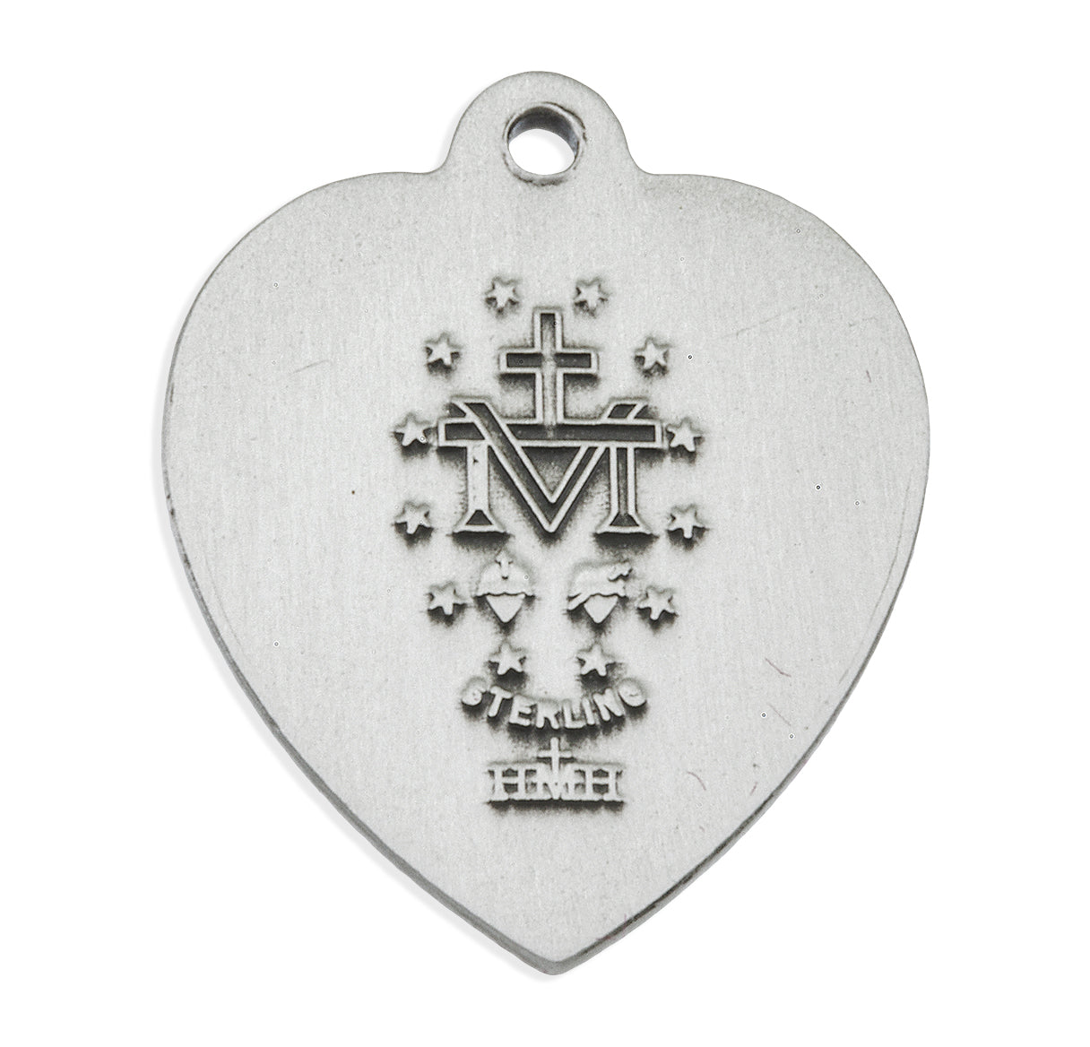 Sterling Silver Heart Shape Miraculous Medal Pendant with Chain | .925 Silver