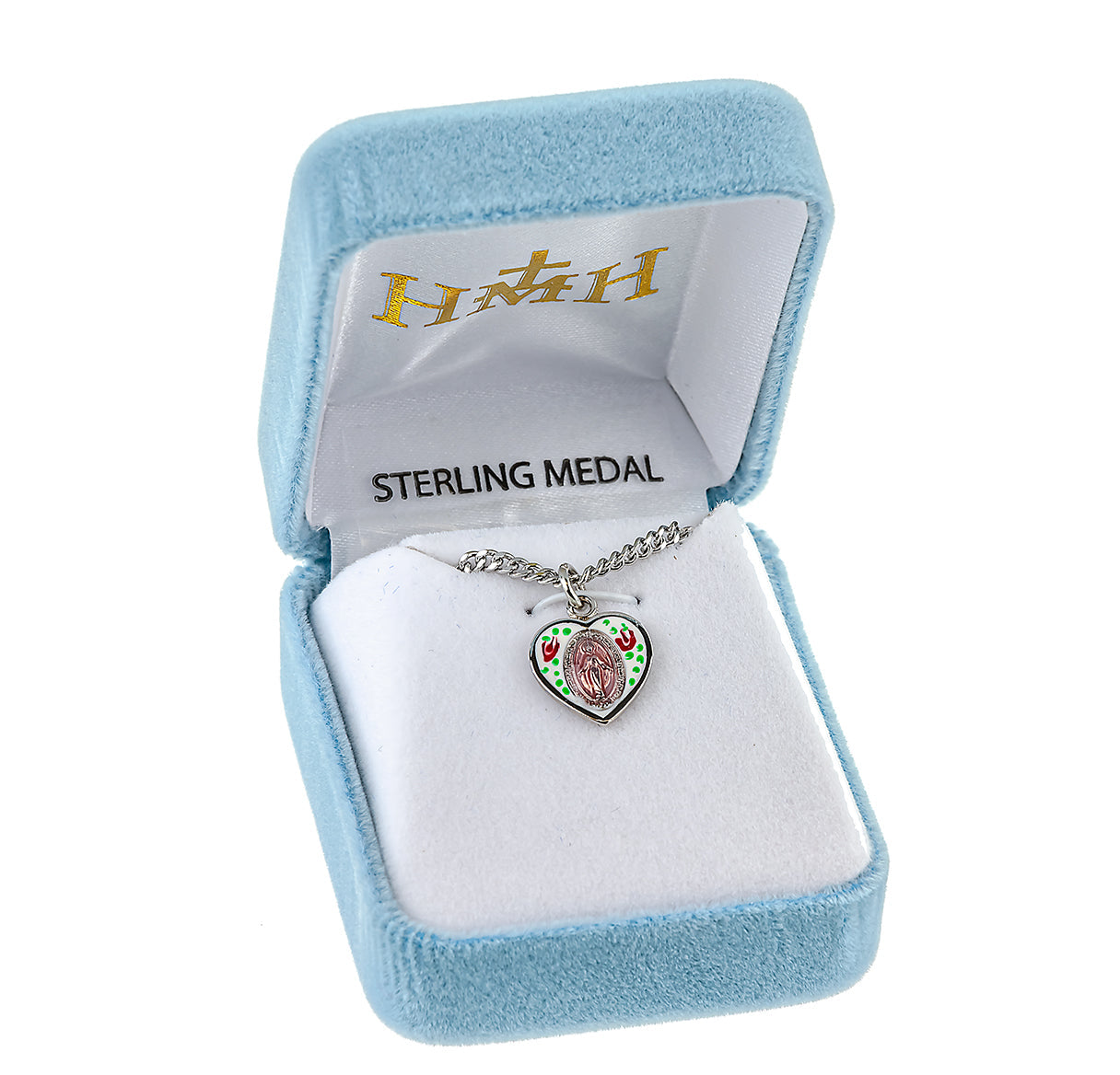 Sterling Silver Heart Shape Miraculous Medal Pendant with Chain | .925 Silver