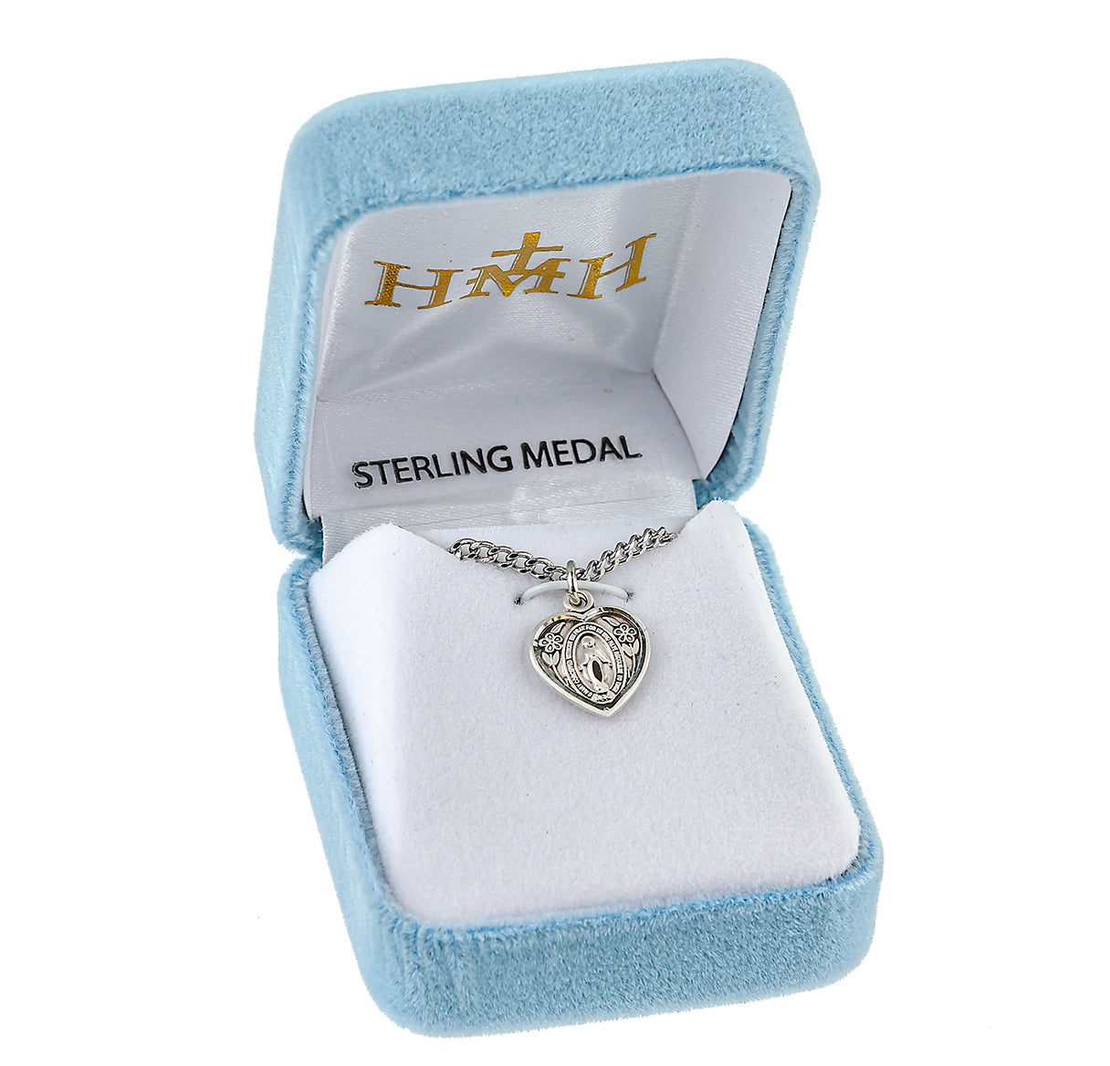 Sterling Silver Heart Shape Miraculous Medal Pendant with Chain | .925 Silver