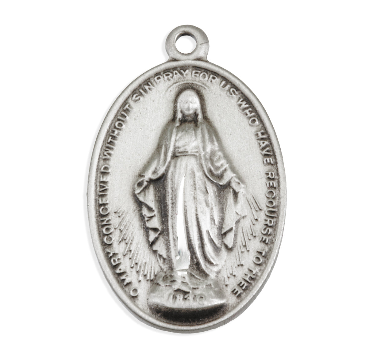 Sterling Silver Oval Miraculous Medal Pendant with Chain | .925 Silver