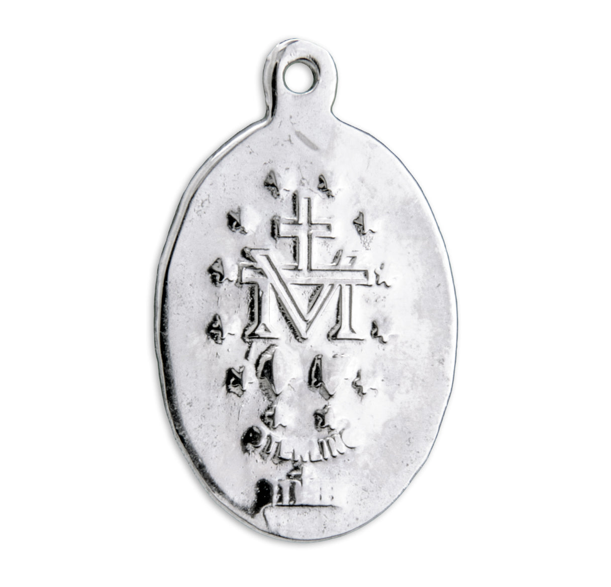 Sterling Silver Oval Blue Miraculous Medal Pendant with Chain | .925 Silver