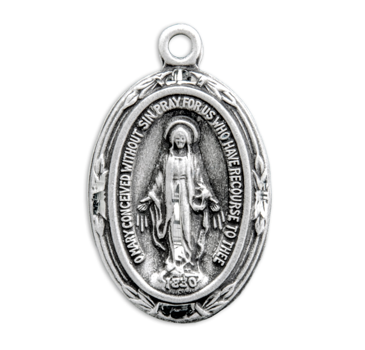 Sterling Silver Oval Miraculous Medal Pendant with Chain | .925 Silver