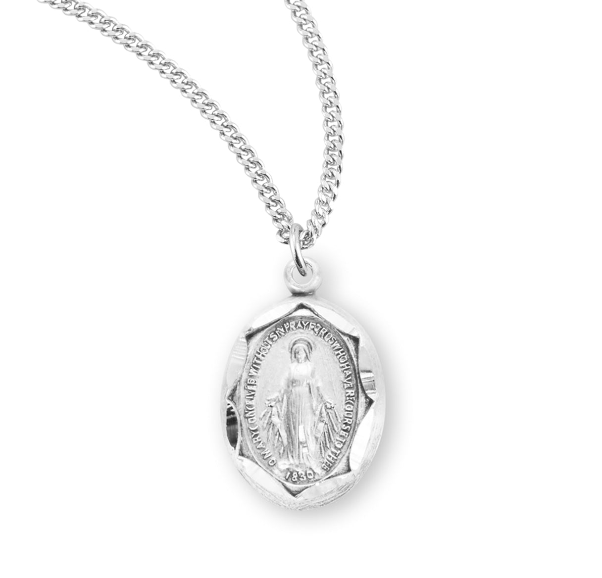 Sterling Silver Oval Miraculous Medal Pendant with Chain | .925 Silver