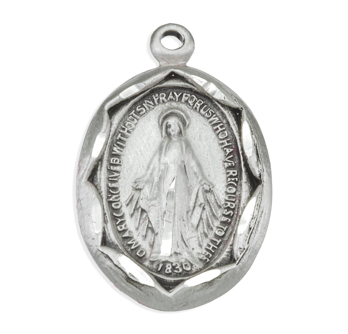 Sterling Silver Oval Miraculous Medal Pendant with Chain | .925 Silver