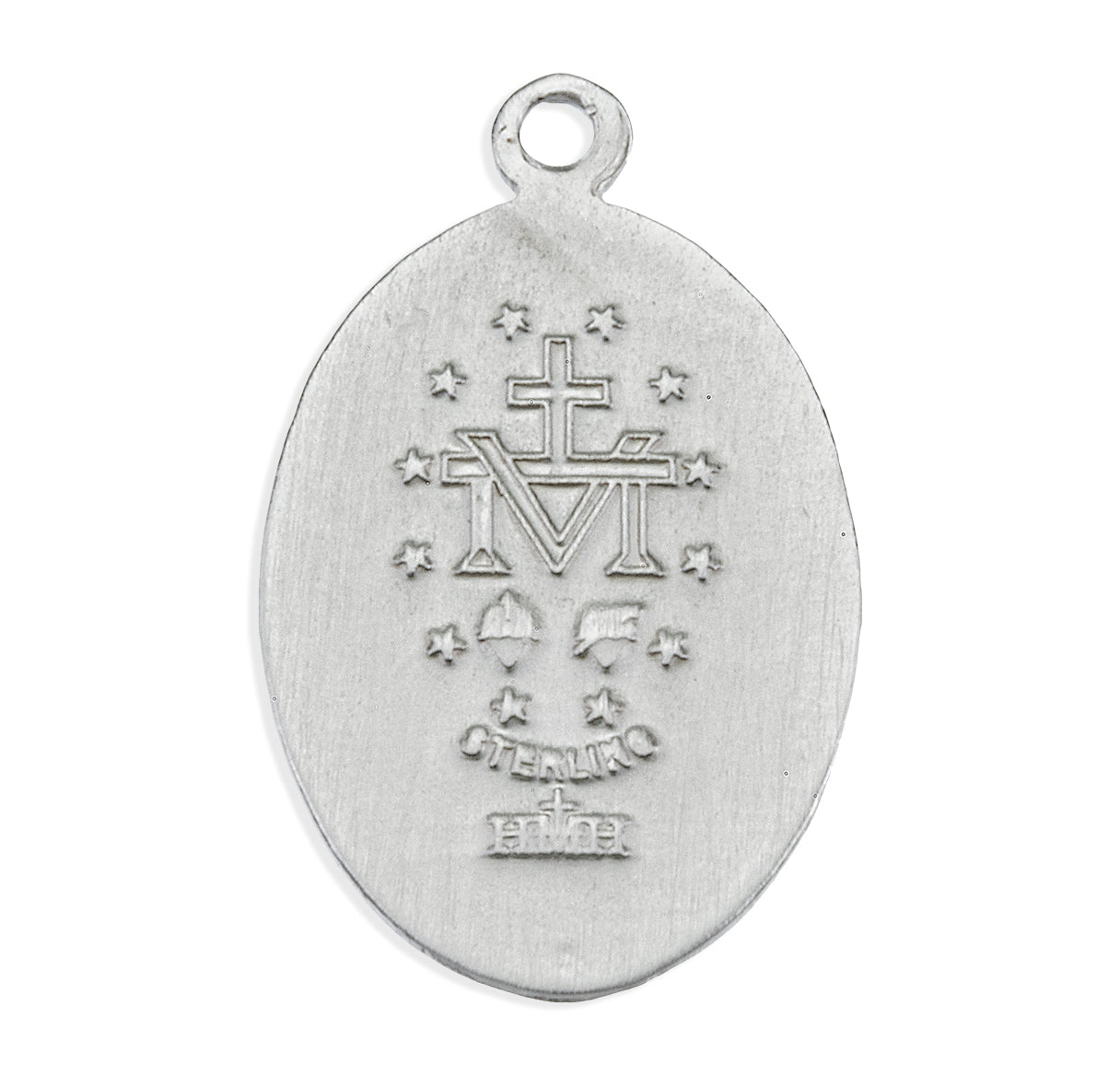 Sterling Silver Oval Blue Enameled Miraculous Medal Pendant with Chain | .925 Silver