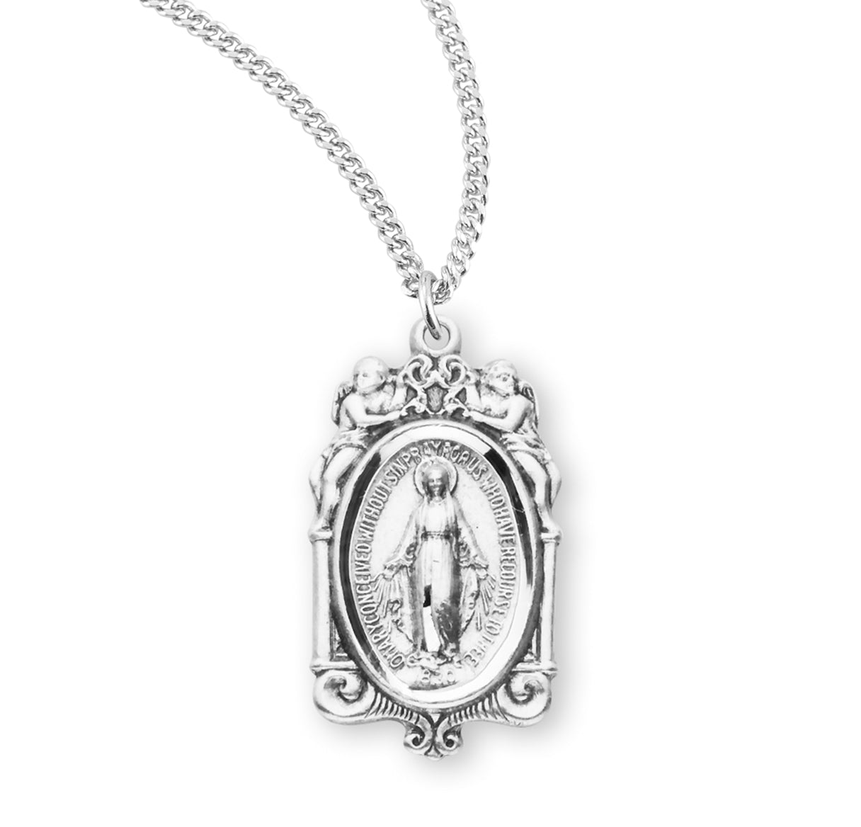 Sterling Silver Miraculous Medal Pendant with Chain | .925 Silver