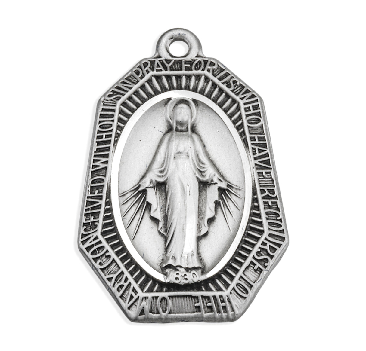Sterling Silver Miraculous Medal Pendant with Chain | .925 Silver