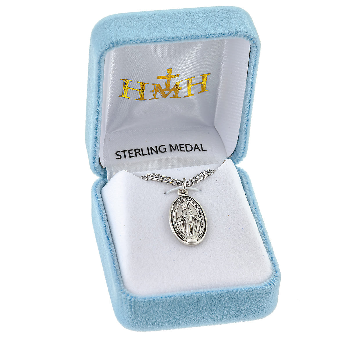 Sterling Silver Oval Miraculous Medal Pendant with Chain | .925 Silver