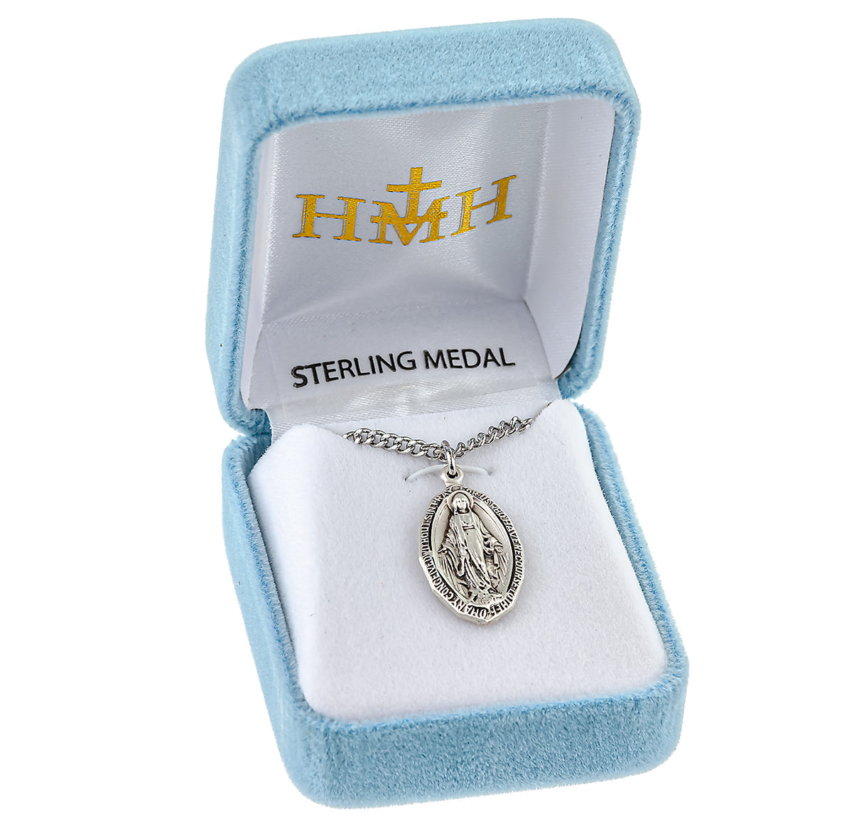 Sterling Silver Oval Miraculous Medal Pendant with Chain | .925 Silver