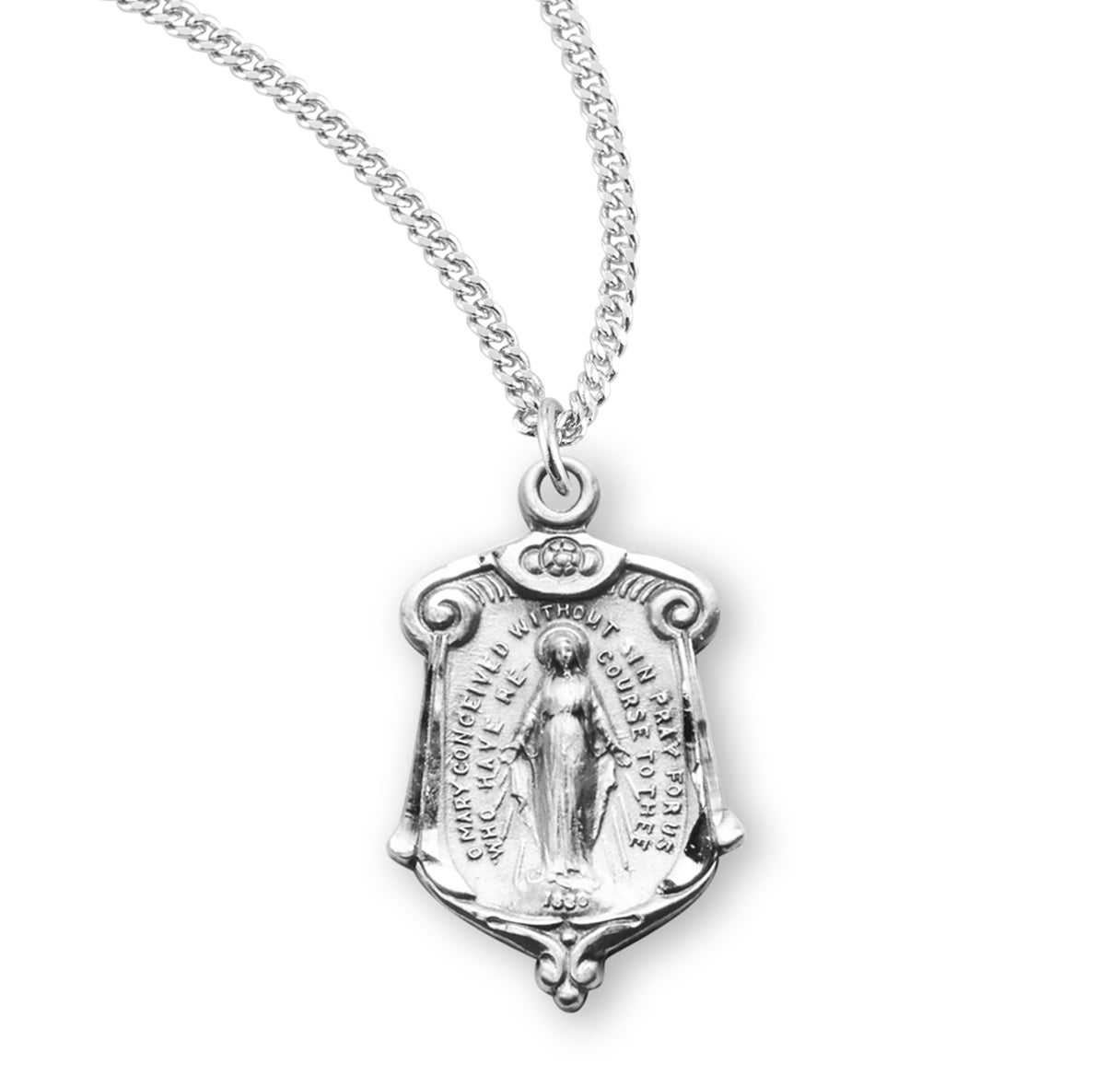 Sterling Silver Miraculous Medal Pendant with Chain | .925 Silver