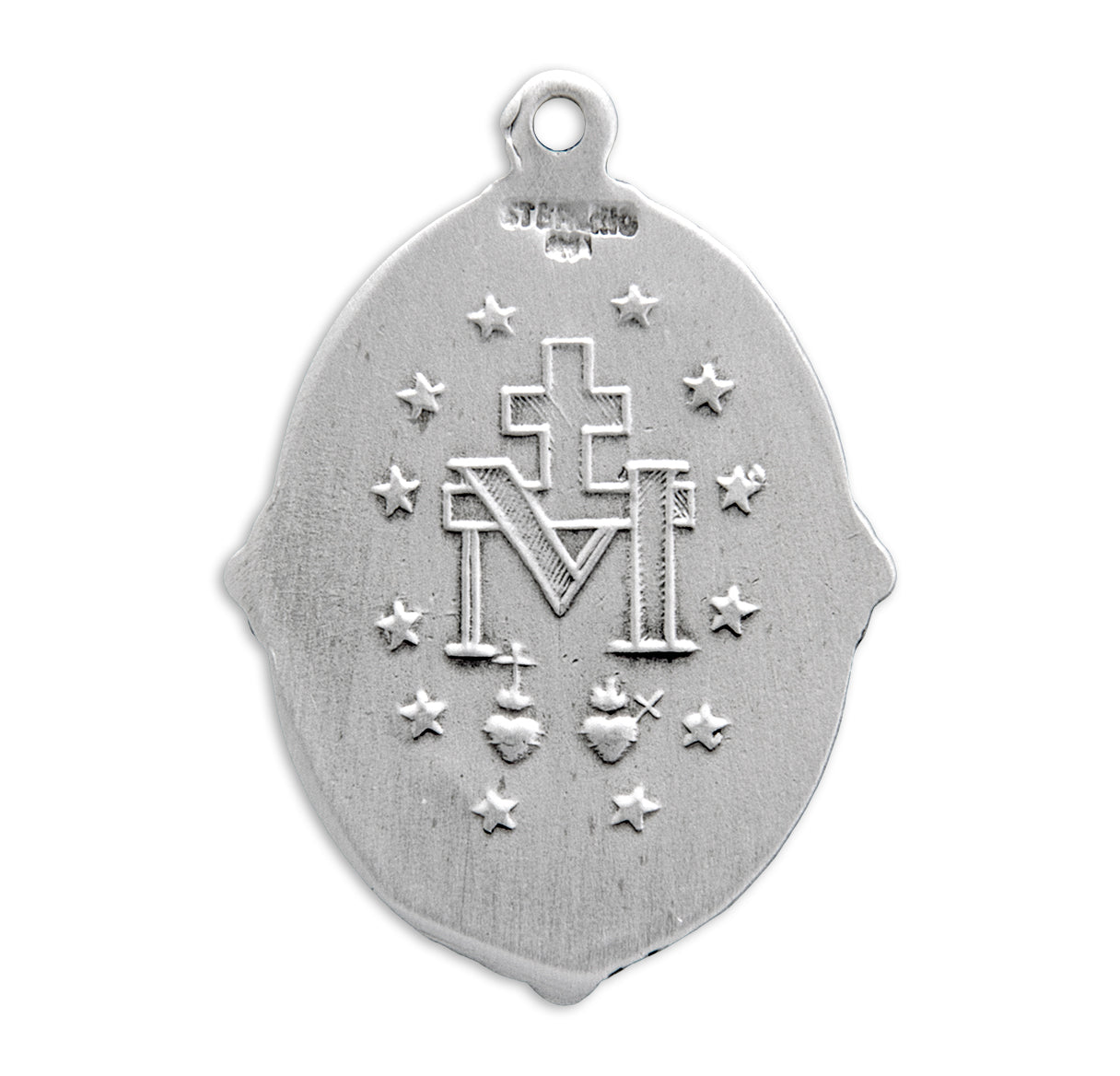 Sterling Silver Oval Miraculous Medal Pendant with Chain | .925 Silver