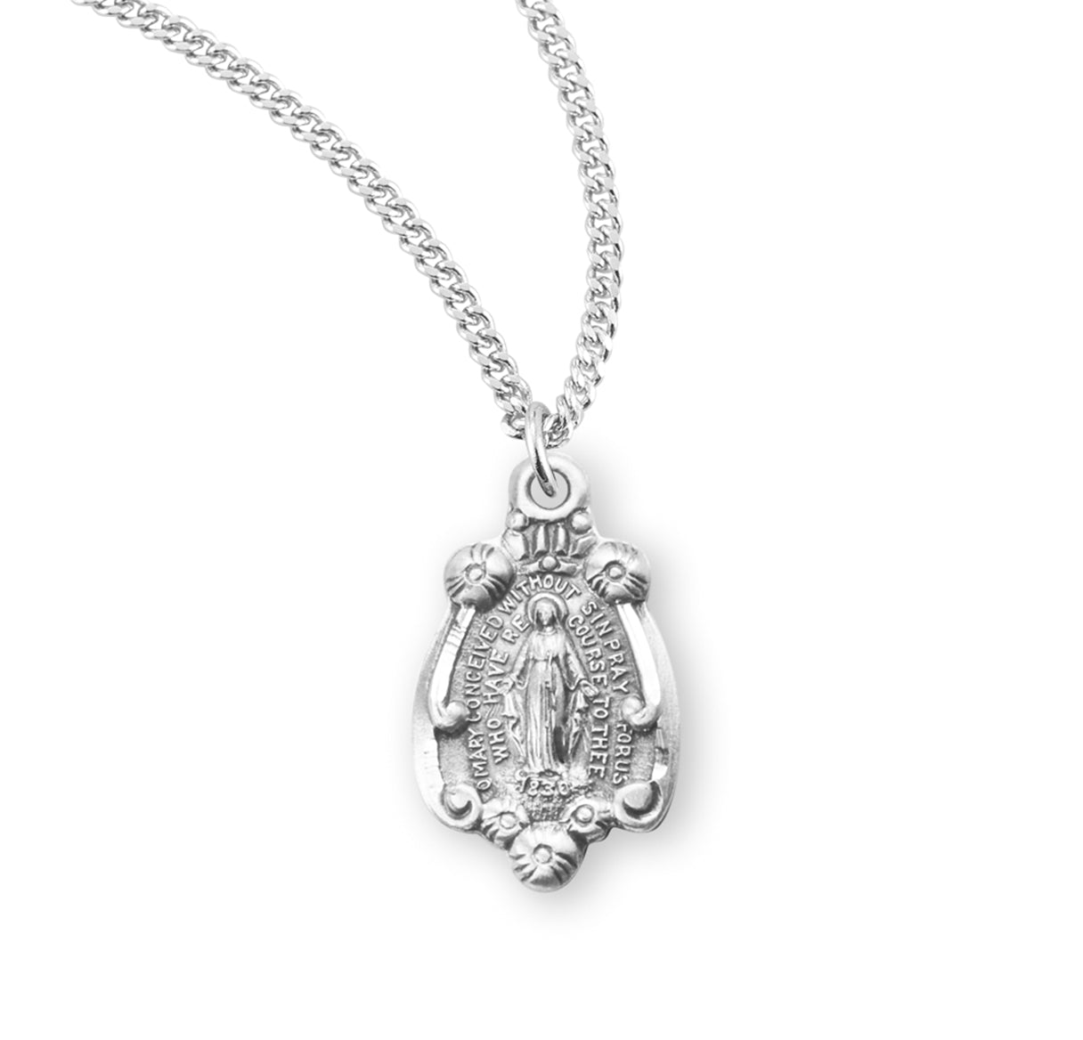 Sterling Silver Miraculous Medal Pendant with Chain | .925 Silver