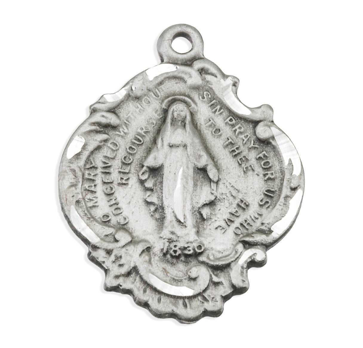 Sterling Silver Fancy Baroque Style Miraculous Medal Pendant with Chain | .925 Silver