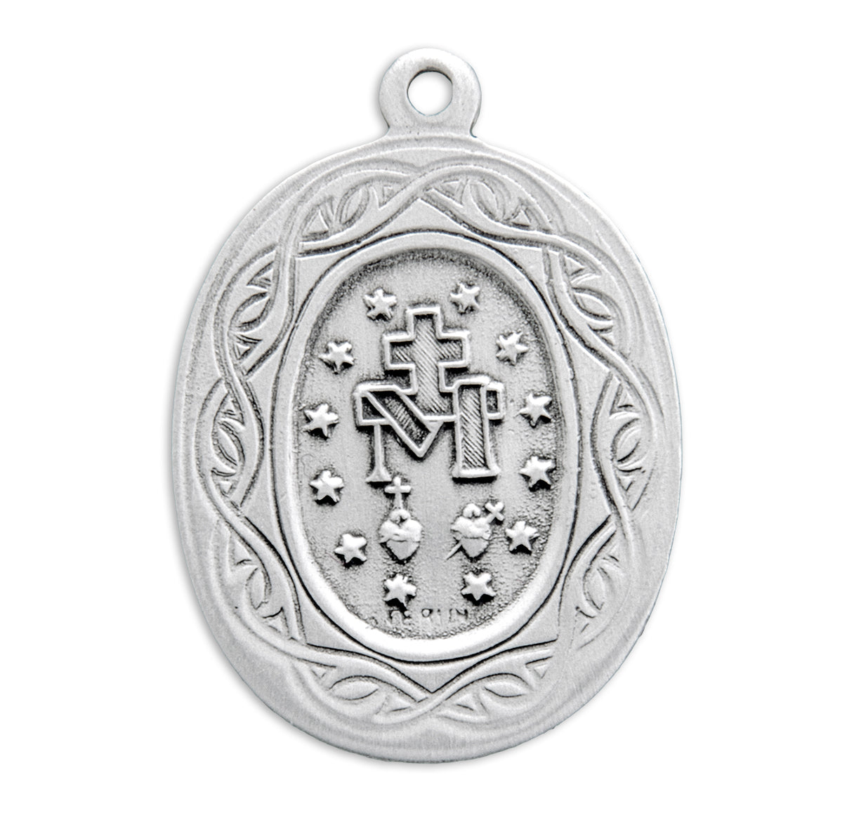 Miraculous Medal Pendant with Chain Oval Sterling Silver "Crown of Thorns" Medal Pendant with Chain | .925 Silver