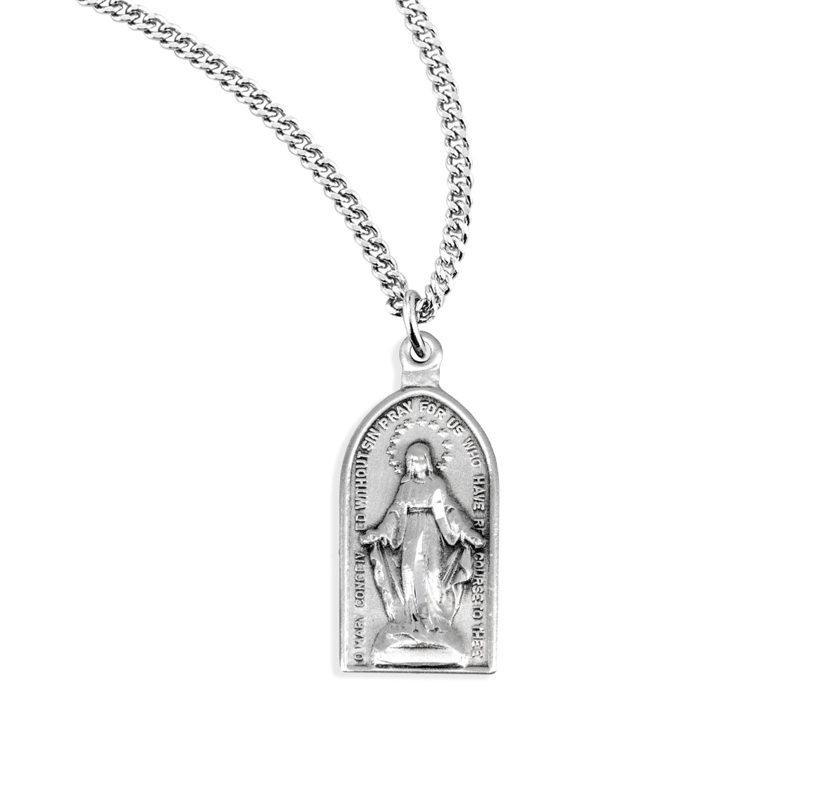Sterling Silver Arch-Shaped Miraculous Medal Pendant with Chain | .925 Silver