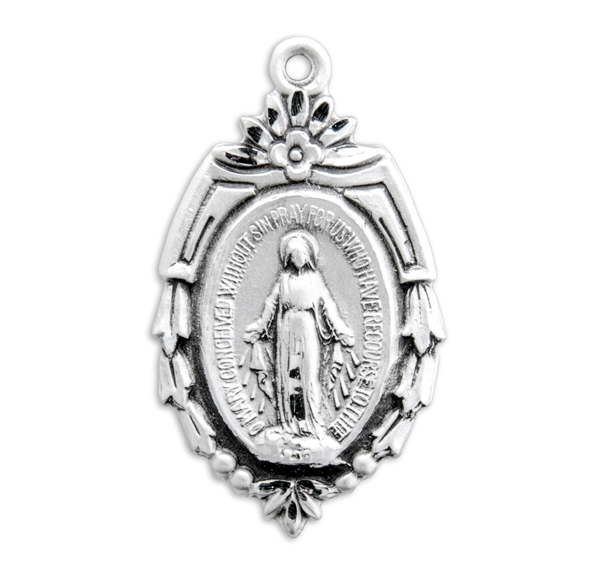 Sterling Silver Miraculous Medal Pendant with Chain | .925 Silver