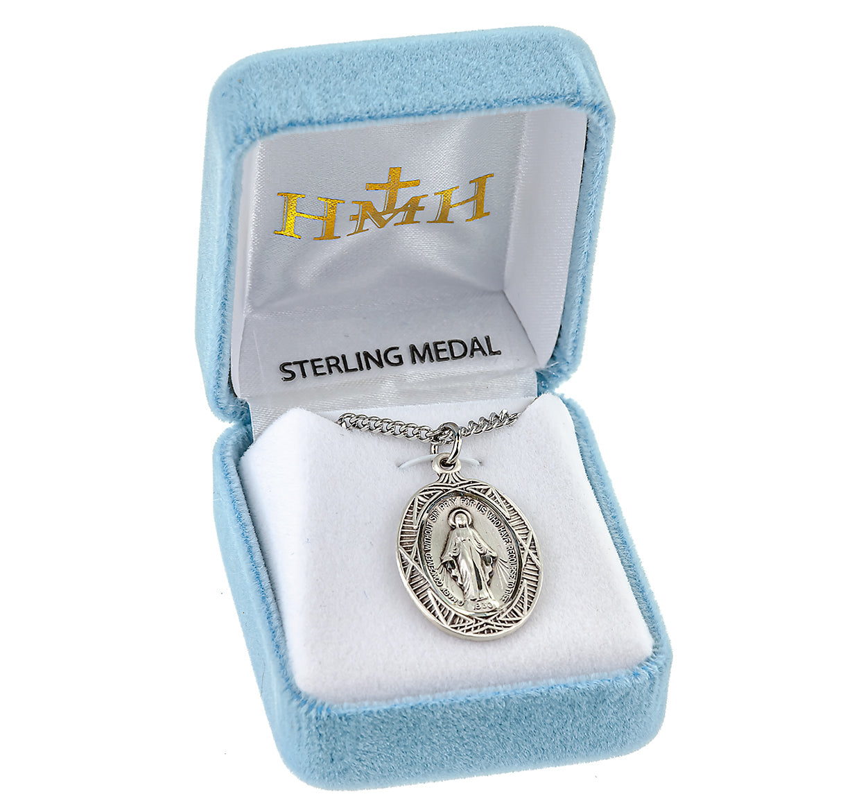 Sterling Silver Oval Miraculous Medal Pendant with Chain | .925 Silver