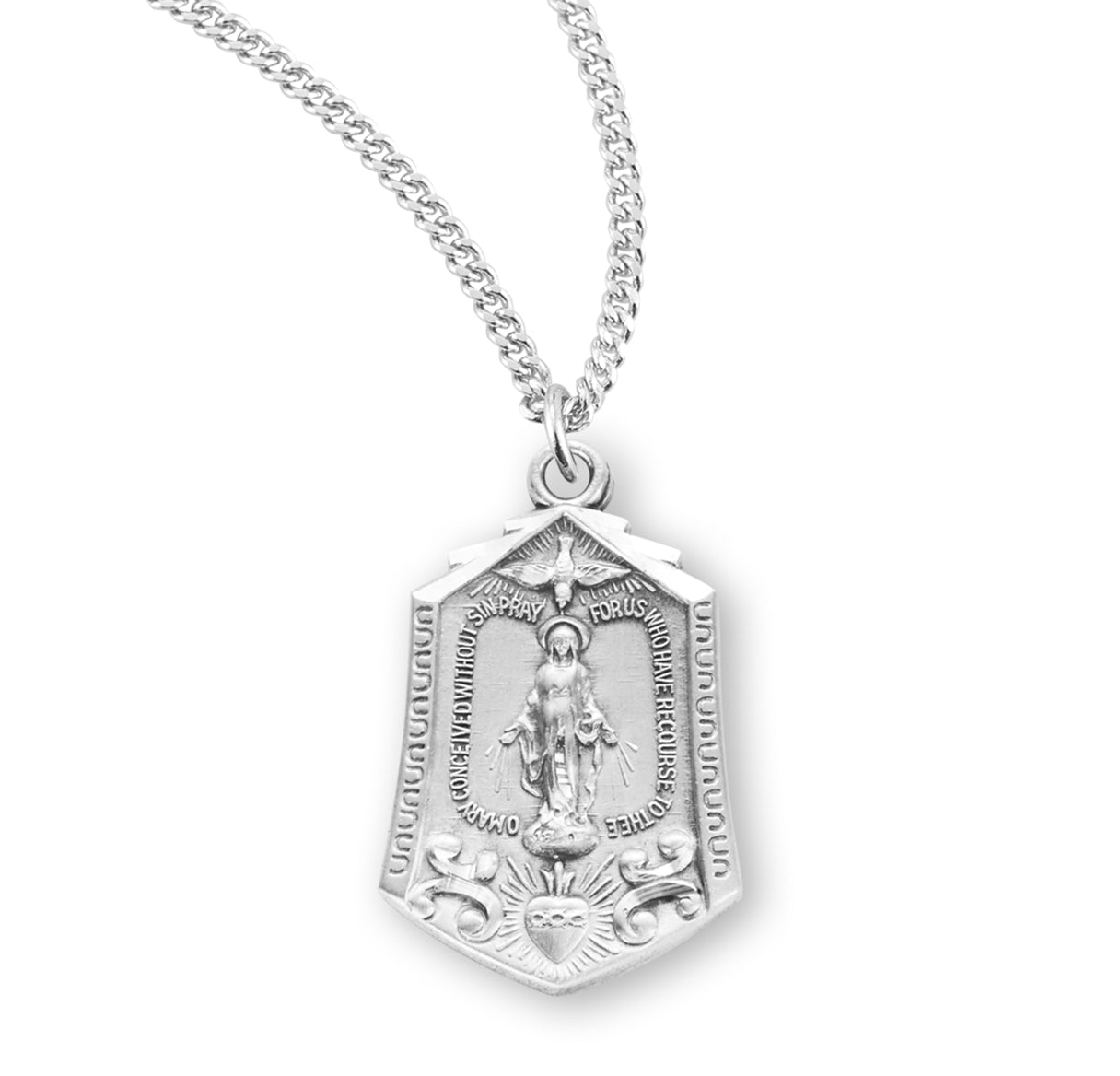 Sterling Silver Miraculous Medal Pendant with Chain | .925 Silver