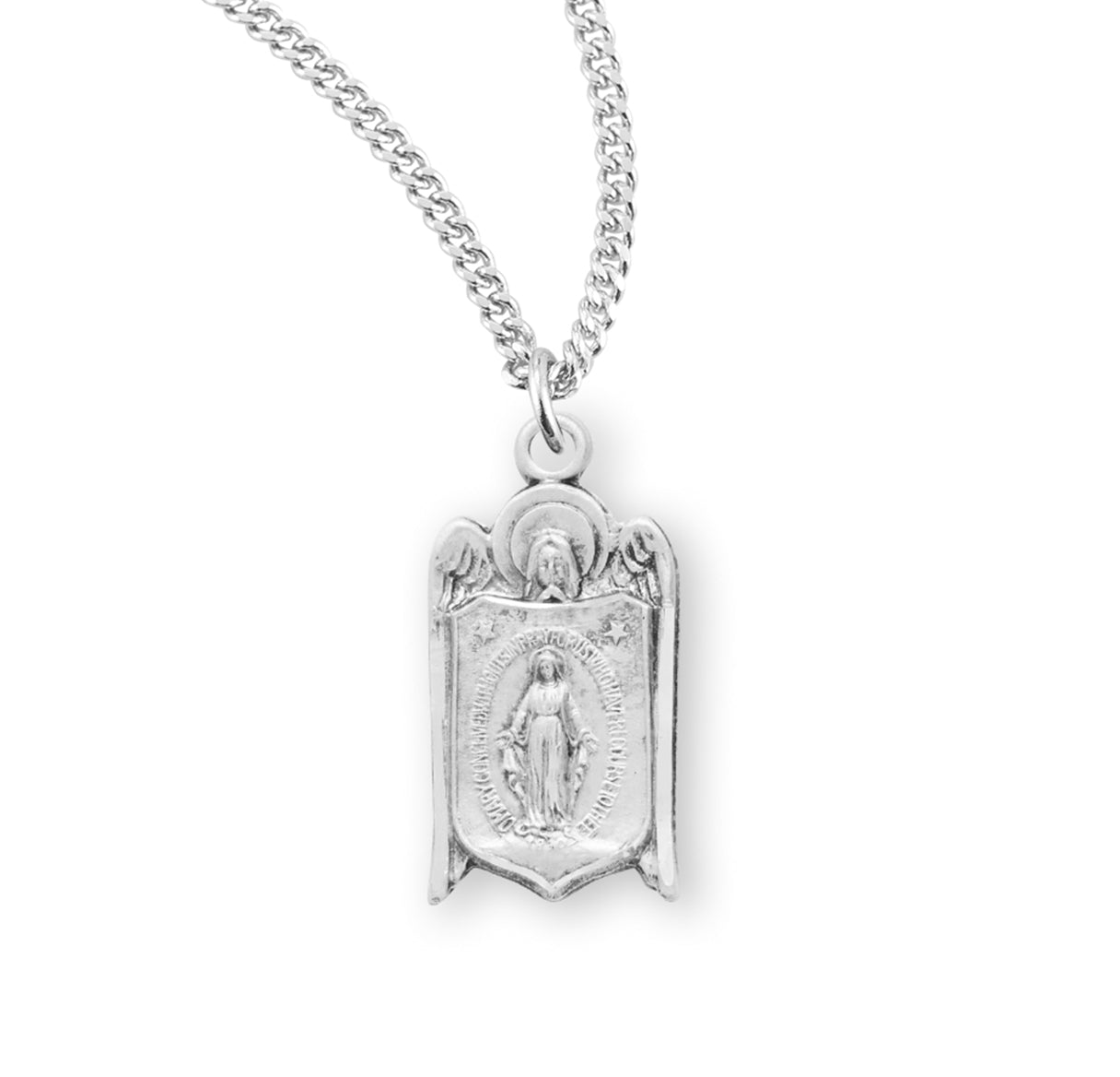 Sterling Silver Miraculous Medal Pendant with Chain | .925 Silver