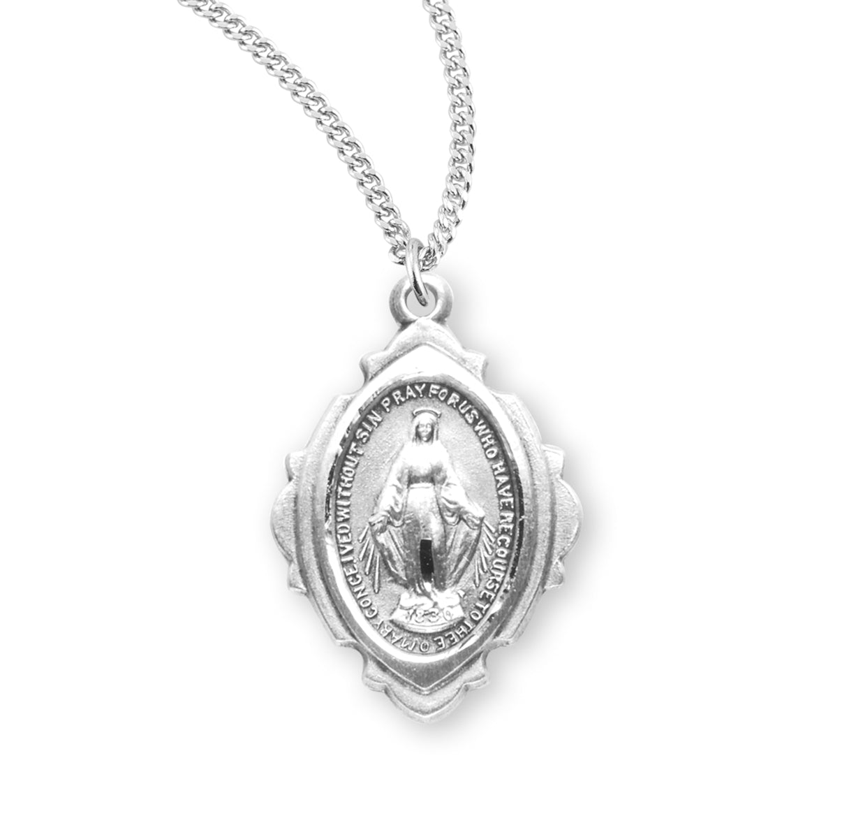 Sterling Silver Miraculous Medal Pendant with Chain | .925 Silver