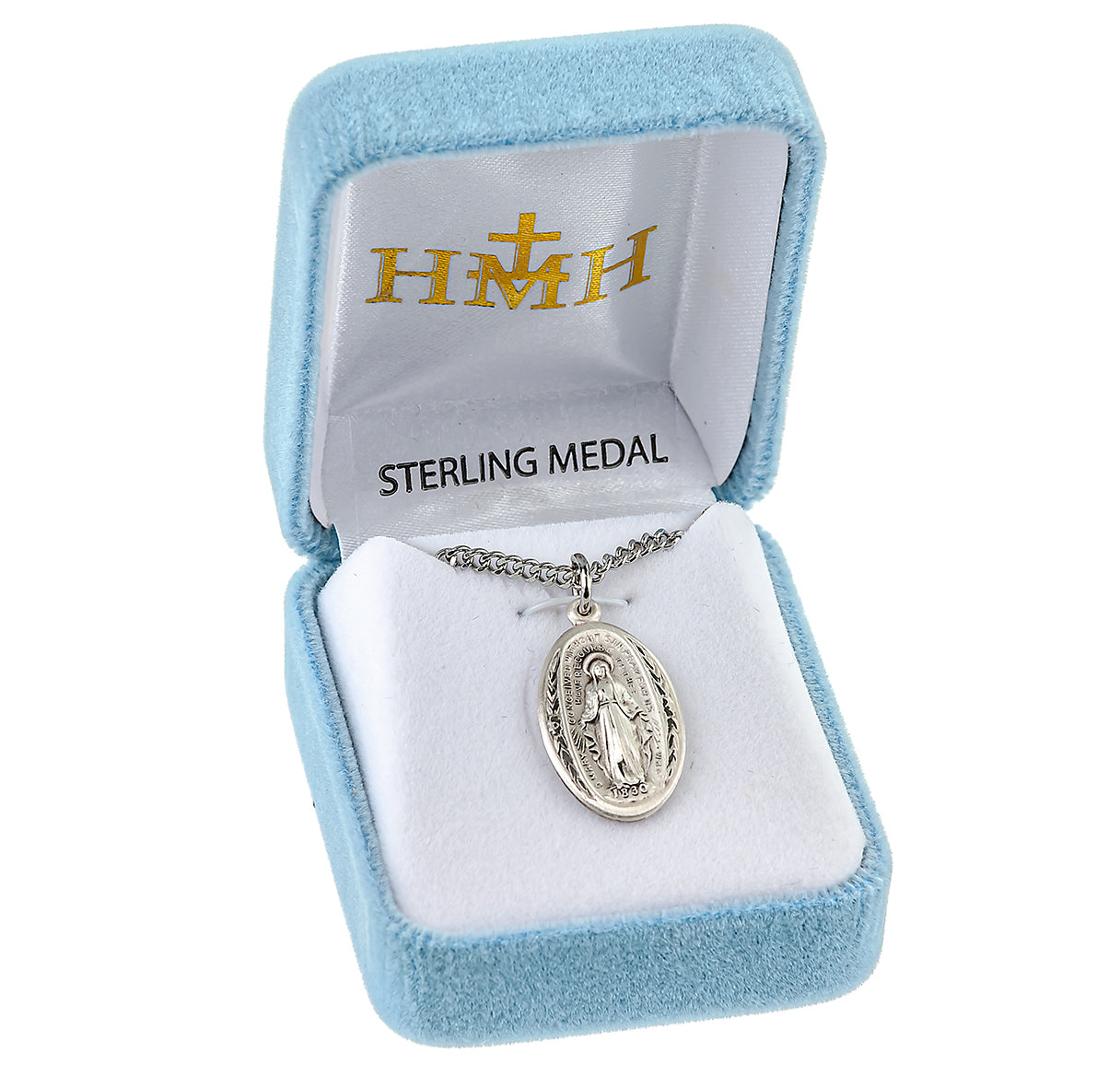 Sterling Silver Oval Miraculous Medal Pendant with Chain | .925 Silver