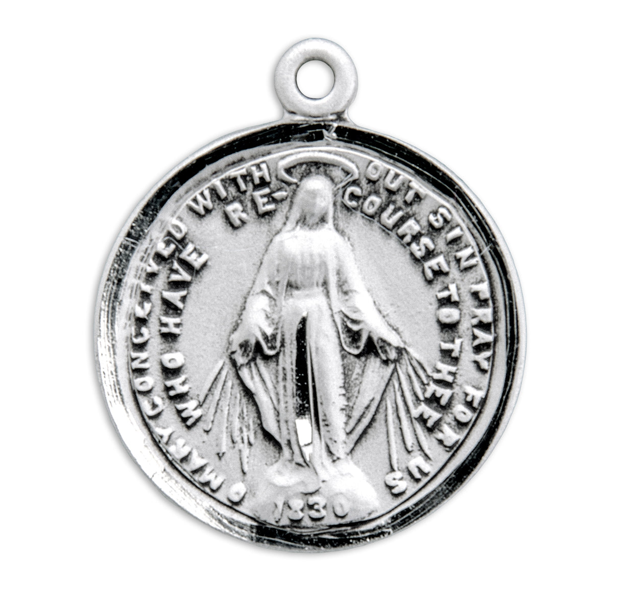 Sterling Silver Round Miraculous Medal Pendant with Chain | .925 Silver