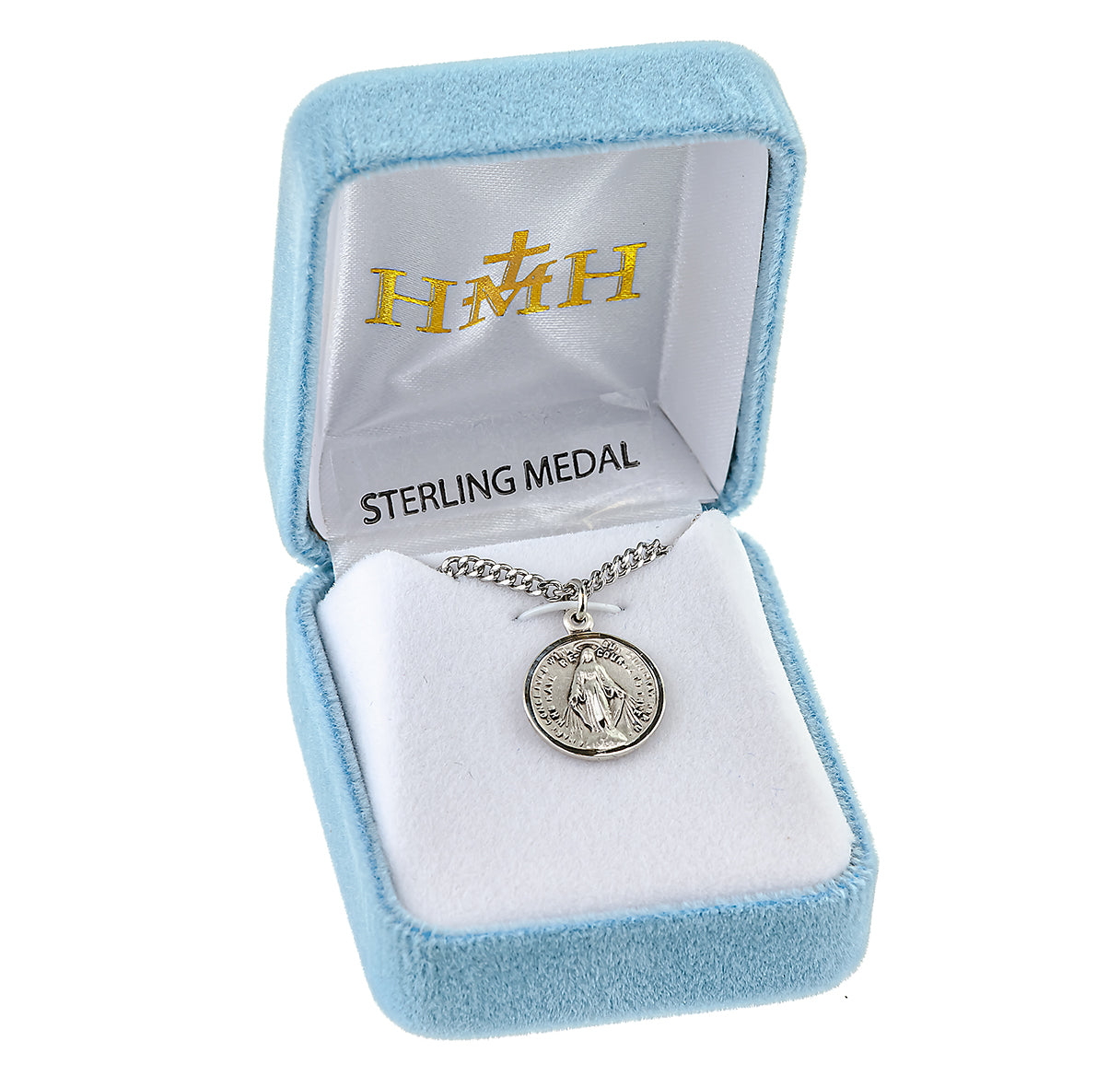 Sterling Silver Round Miraculous Medal Pendant with Chain | .925 Silver