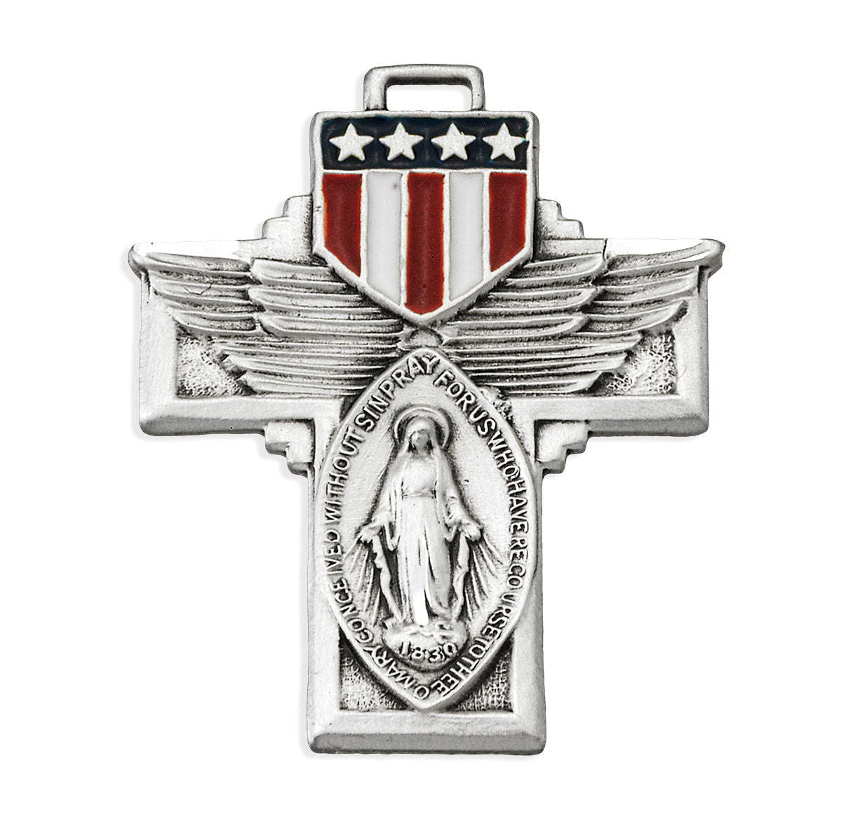 Military "Winged" Sterling Silver Miraculous Medal Pendant with Chain | .925 Silver