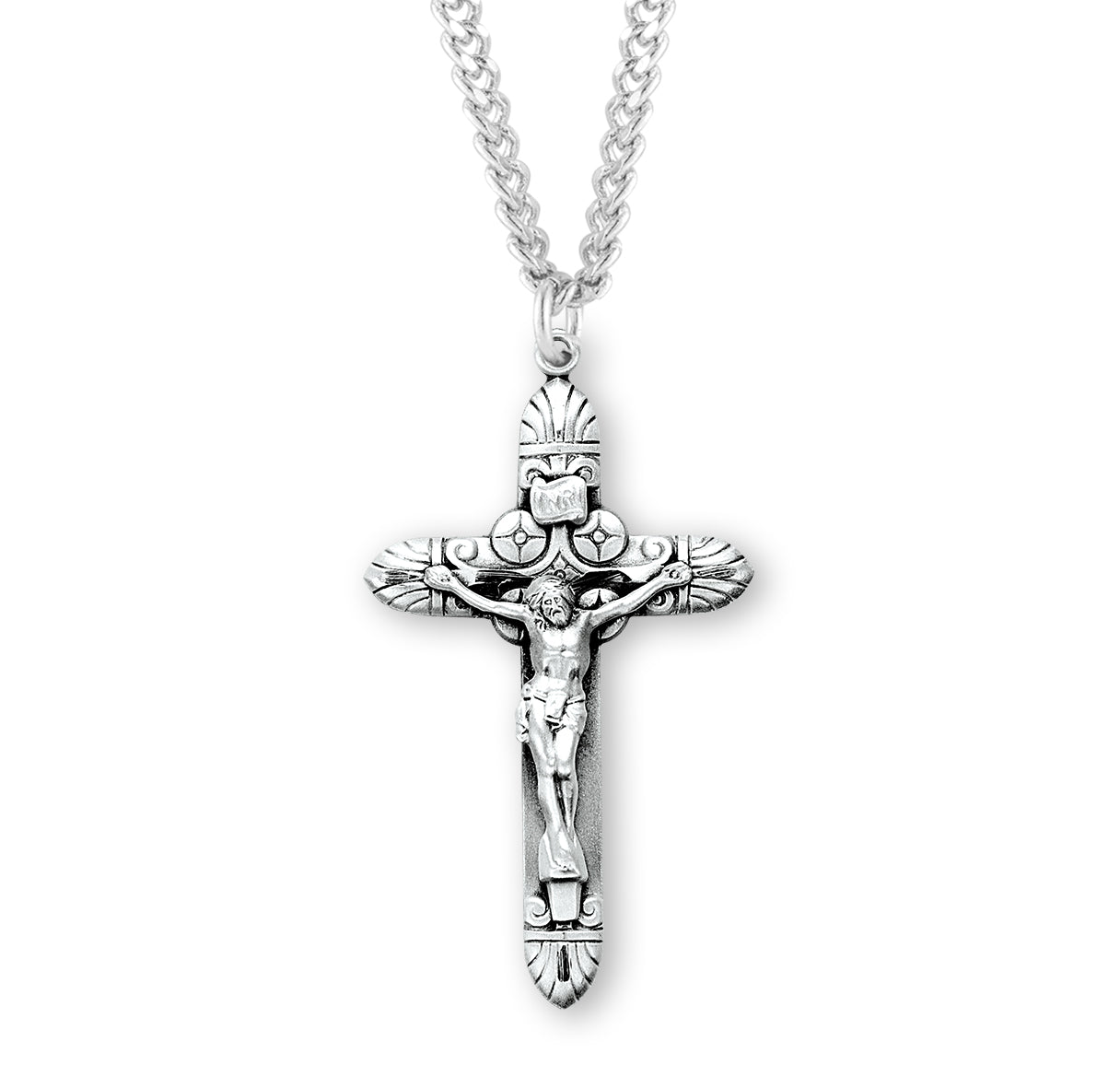 Tapered Art Deco Sterling Silver Crucifix Necklace | .925 Silver
