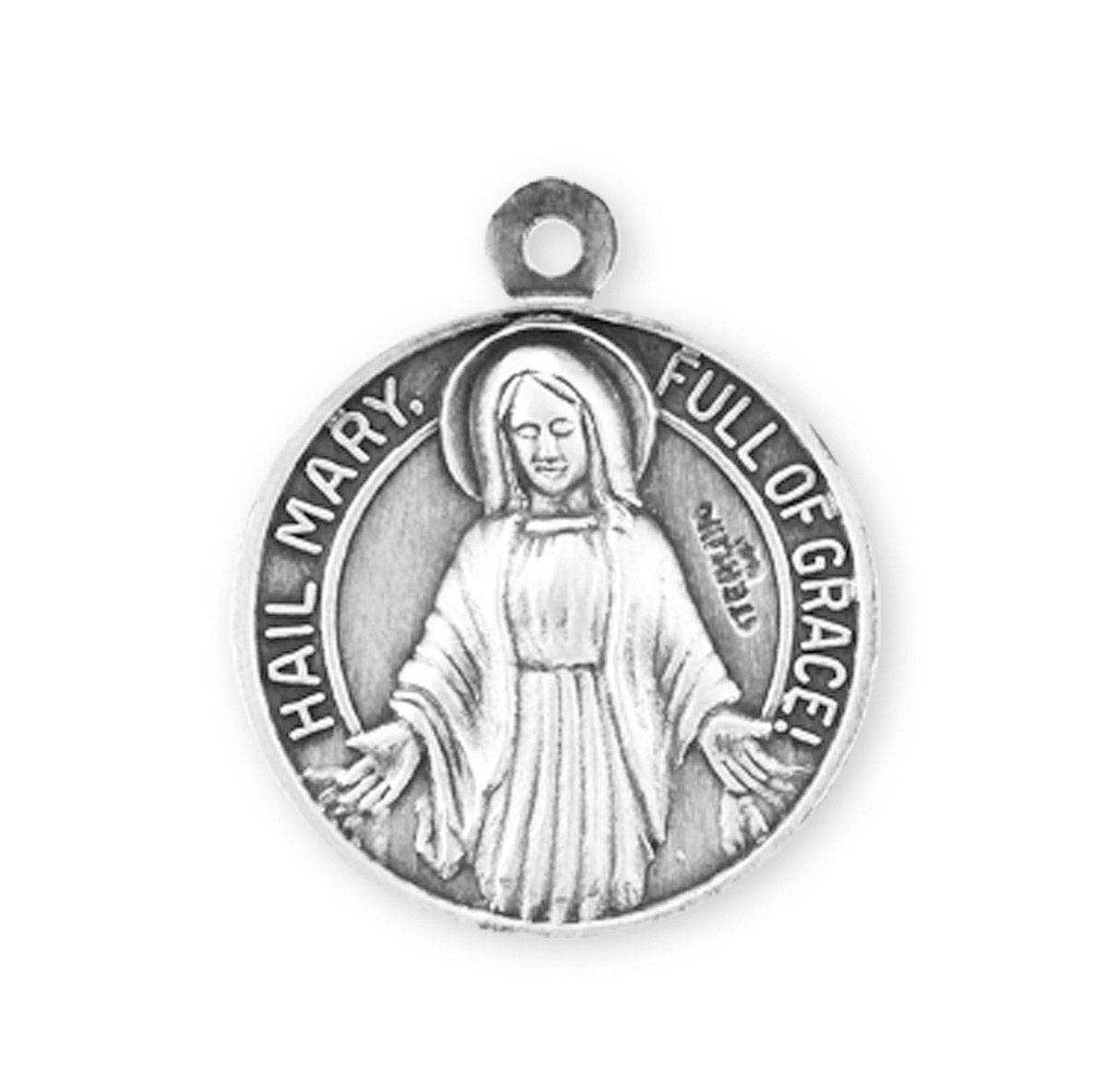 Our Father/Hail Mary Round Sterling Silver Medal Pendant with Chain | .925 Silver
