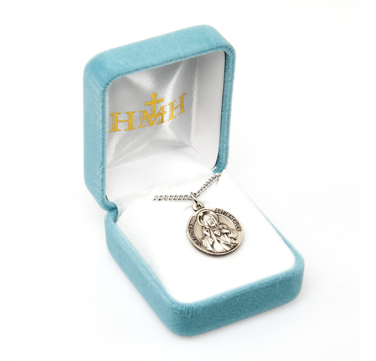 Our Father/Hail Mary Round Sterling Silver Medal Pendant with Chain | .925 Silver