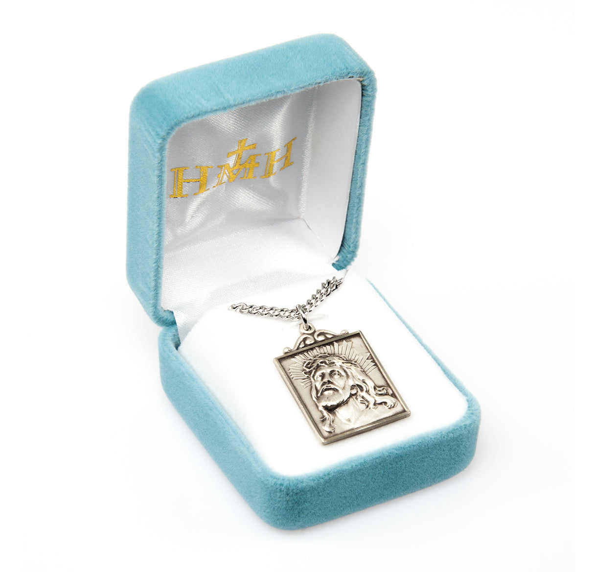 Sterling Silver Square "Crown of Thorns" Medal Pendant with Chain | .925 Silver