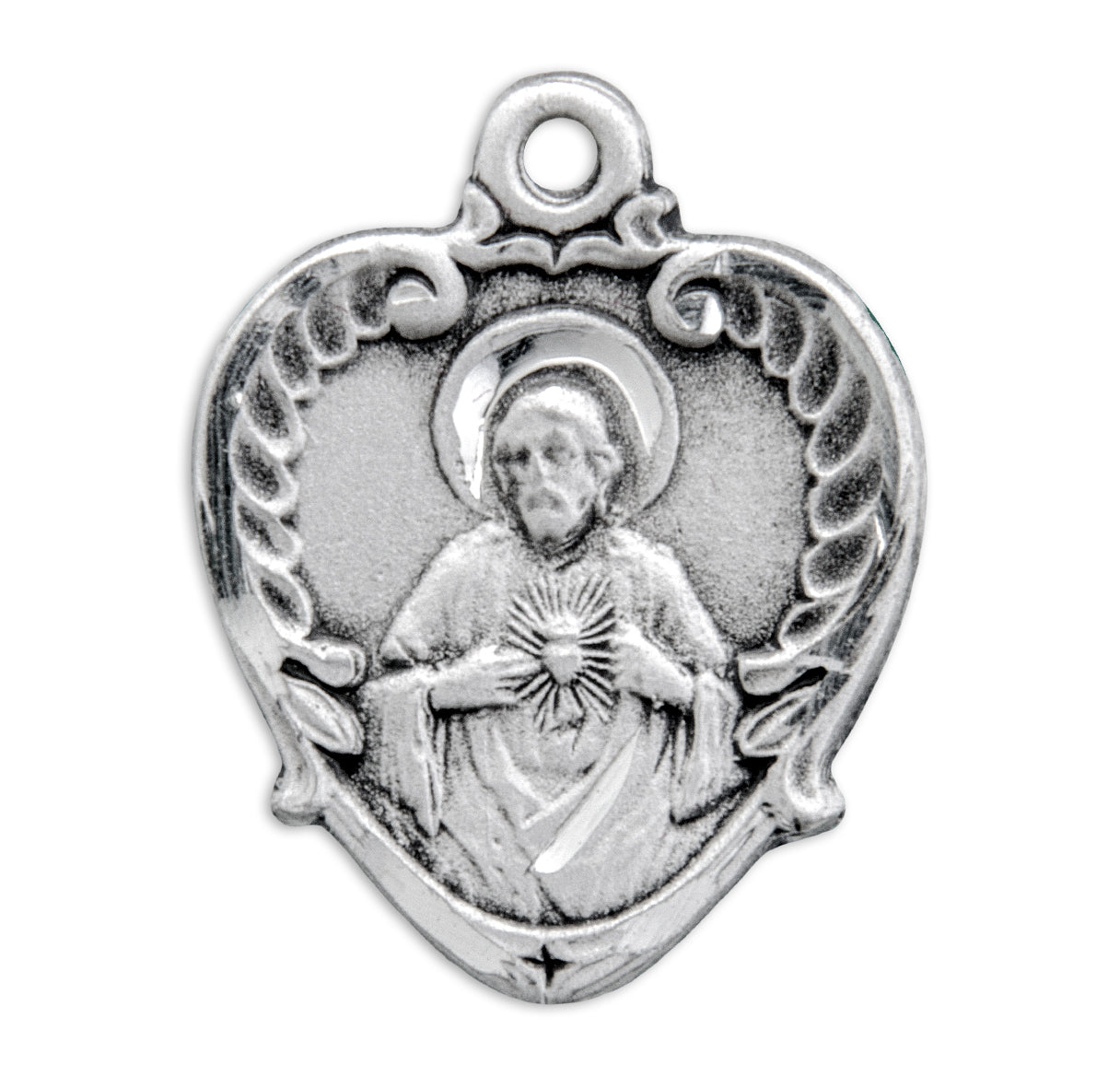 Sterling Silver Scapular Sacred Heart of Jesus Double Sided Medal Pendant with Chain | .925 Silver